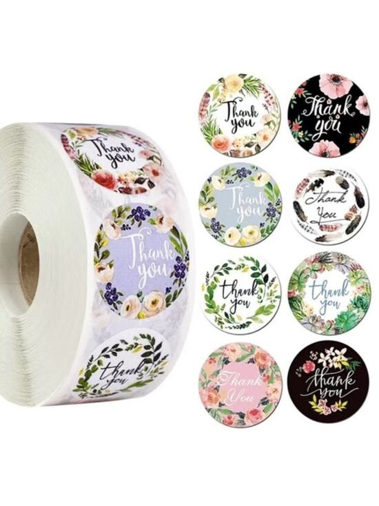 Other - 500 Roll Thank You Floral Flower Stickers 1 inch